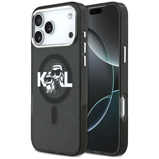 MagSafe cover til Apple iPhone 17 Pro Max, Karl Lagerfeld, IML Sketch Logo Glitter Karl & Choupette, Sort