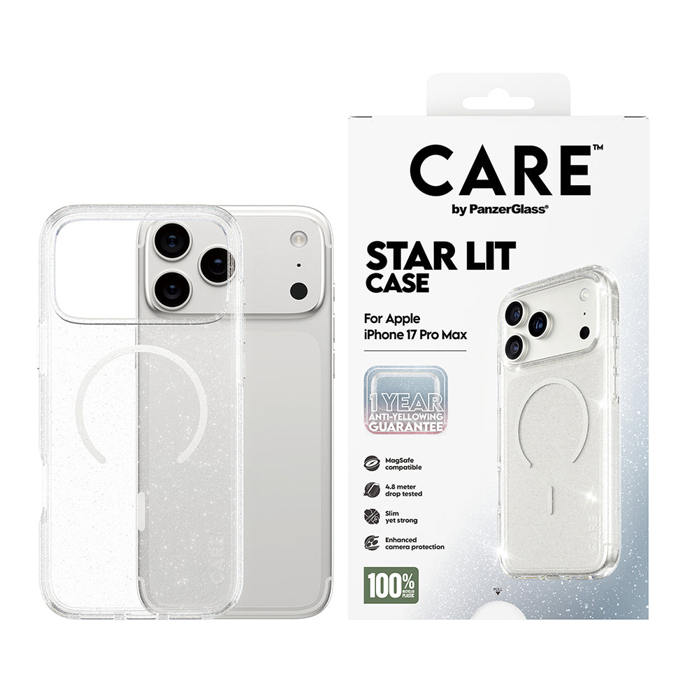 MagSafe cover til Apple iPhone 17 Pro Max, PanzerGlass, Care Urban Explorer Star Lit, Transparent Hvid