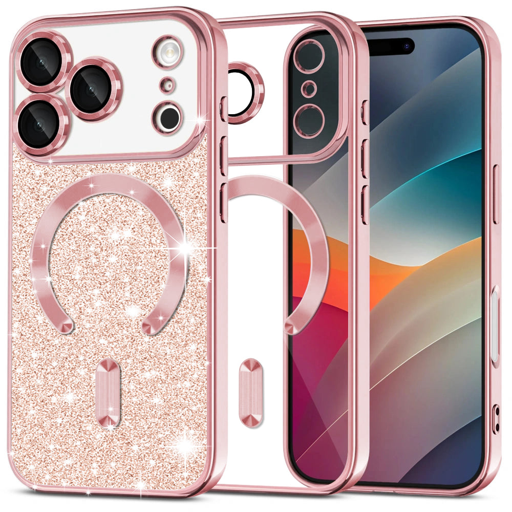 MagSafe cover til Apple iPhone 17 Pro Max, Techsuit, Luxury Glitter, Gylden Rosa
