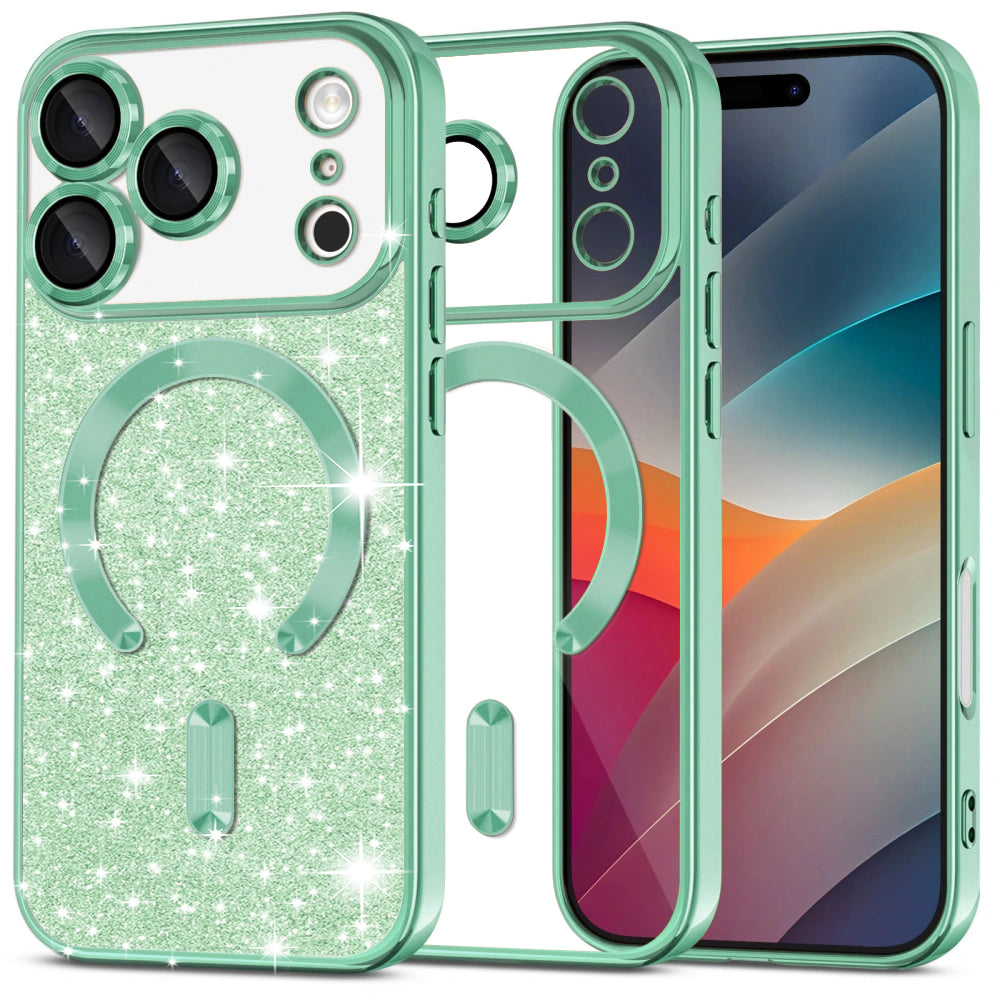 MagSafe cover til Apple iPhone 17 Pro Max, Techsuit, Luxury Glitter, Lys Grøn