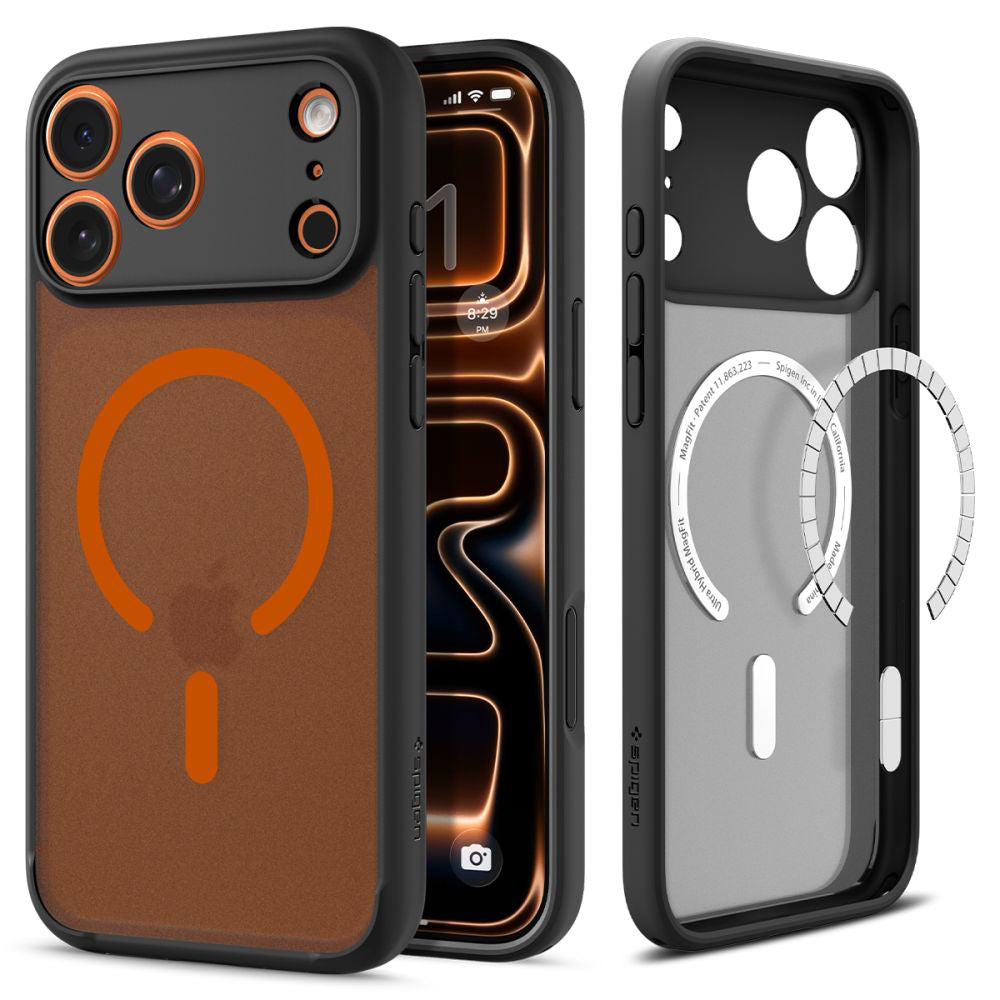 MagSafe cover til Apple iPhone 17 Pro, Spigen, Ultra Hybrid, Sort Orange Satin ACS10483