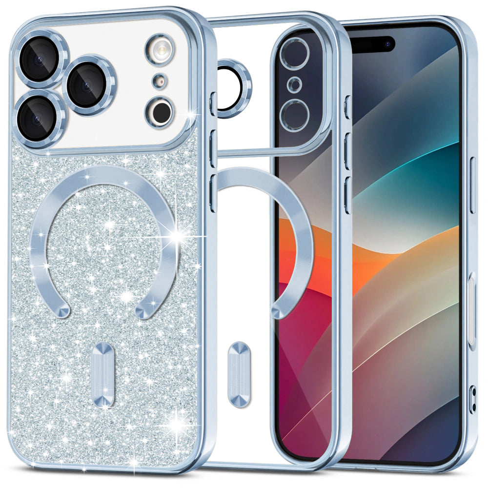 MagSafe Case for Apple iPhone 17 Pro, Techsuit, Luxury Glitter, Blue