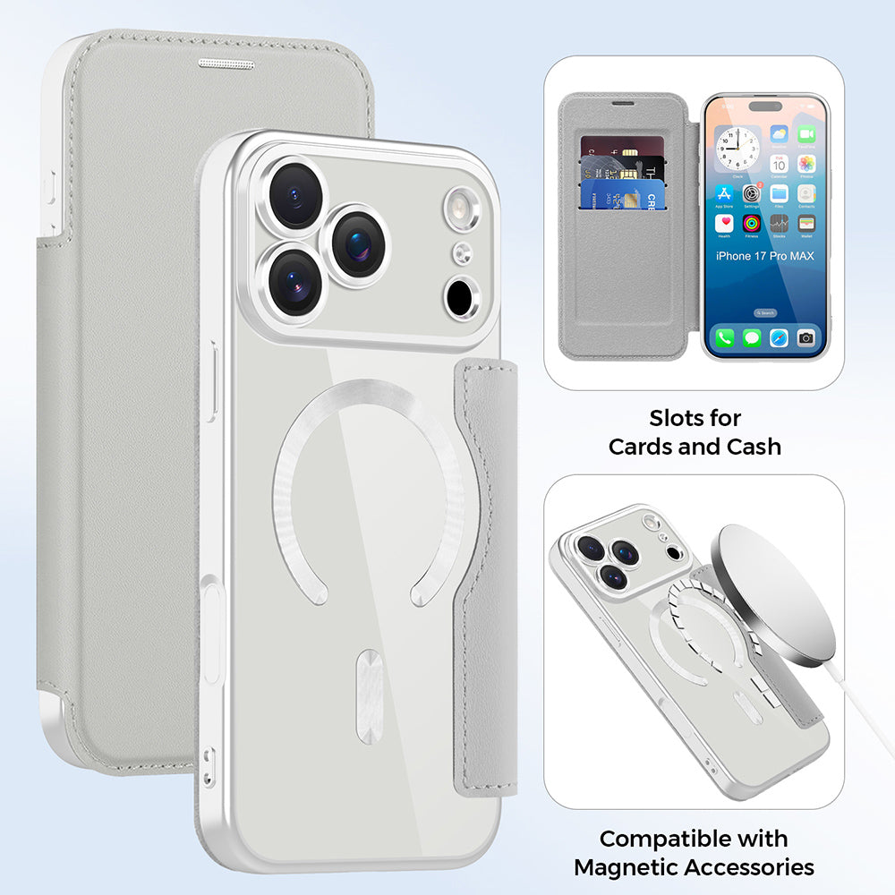 MagSafe cover til Apple iPhone 17 Pro, Techsuit, SmartMag Book, Grå