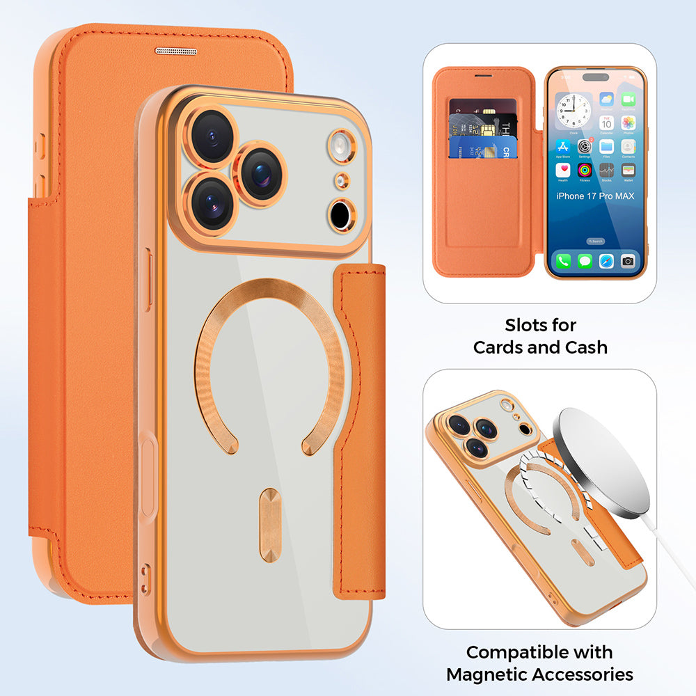 MagSafe cover til Apple iPhone 17 Pro, Techsuit, SmartMag Book, Orange