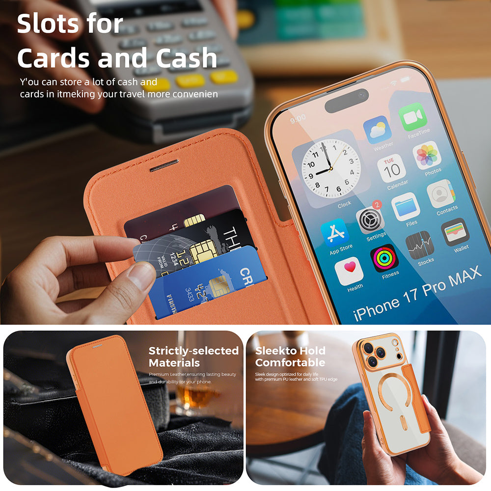 MagSafe cover til Apple iPhone 17 Pro, Techsuit, SmartMag Book, Orange