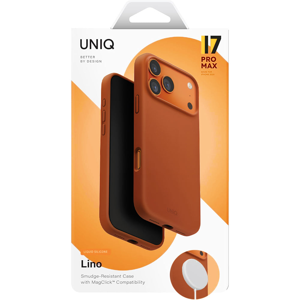 MagSafe cover til Apple iPhone 17 Pro, UNIQ, Lino MagClick, Mørk Orange