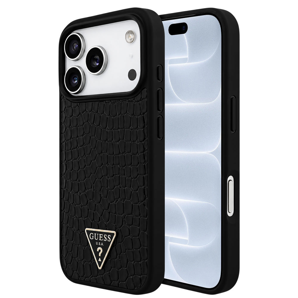 MagSafe-cover til Apple iPhone 18 Pro / 17 Pro, Guess, Croco Triangle Logo, sort