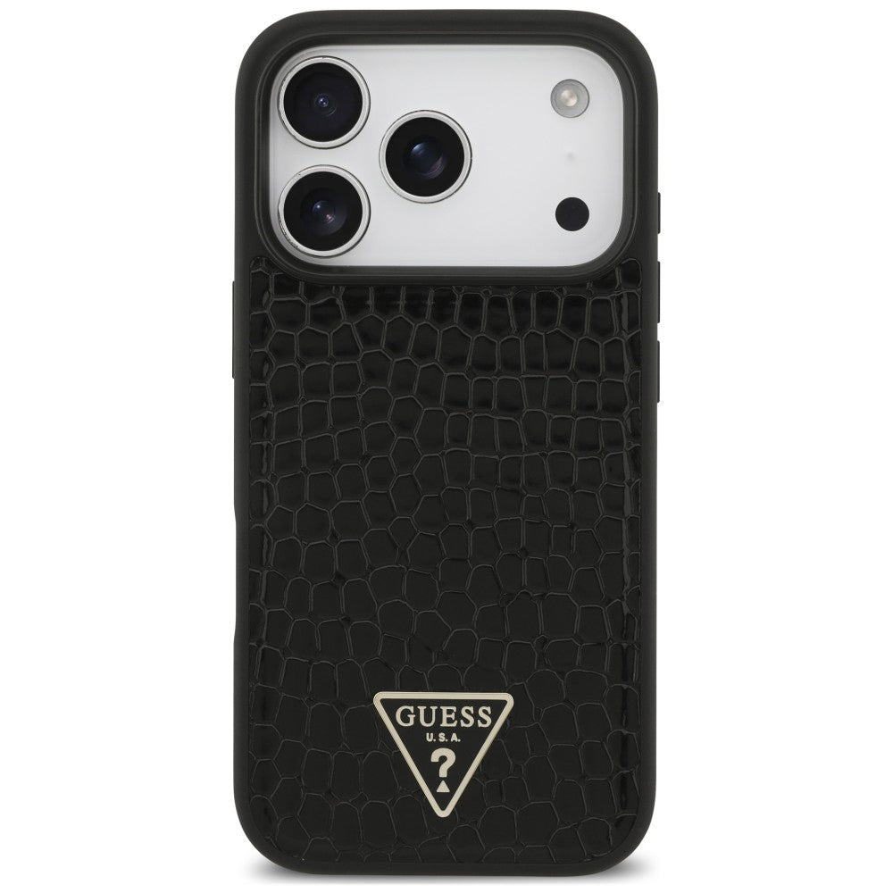MagSafe-cover til Apple iPhone 18 Pro / 17 Pro, Guess, Croco Triangle Logo, sort