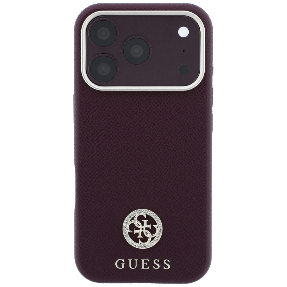 MagSafe-etui til Apple iPhone 18 Pro / 17 Pro, Guess, kornet rundt strass-logo, vinrød
