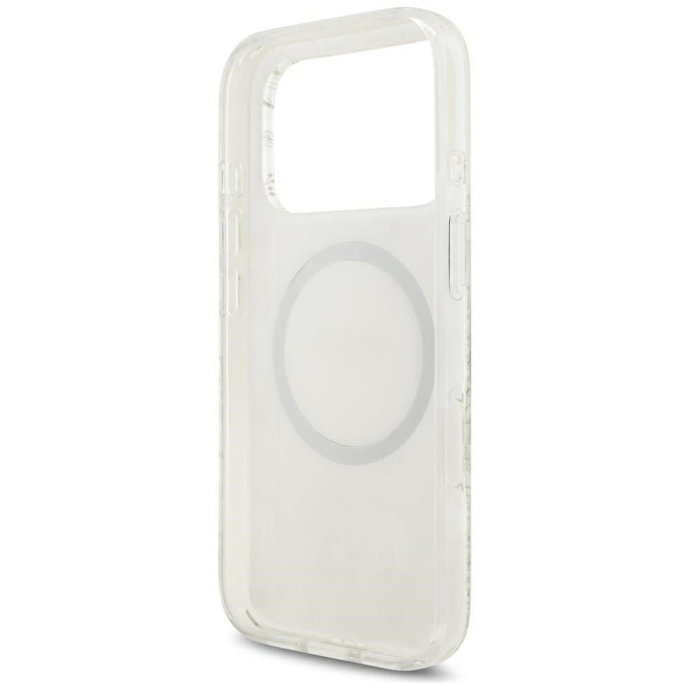 MagSafe-etui til Apple iPhone 18 Pro / 17 Pro, Guess, IML Flowers elektropletteret med perlerem, hvid