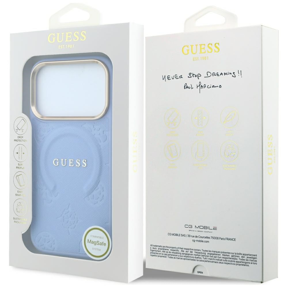 MagSafe-etui til Apple iPhone 18 Pro / 17 Pro, Guess, Saffiano Peony Ring, Blå