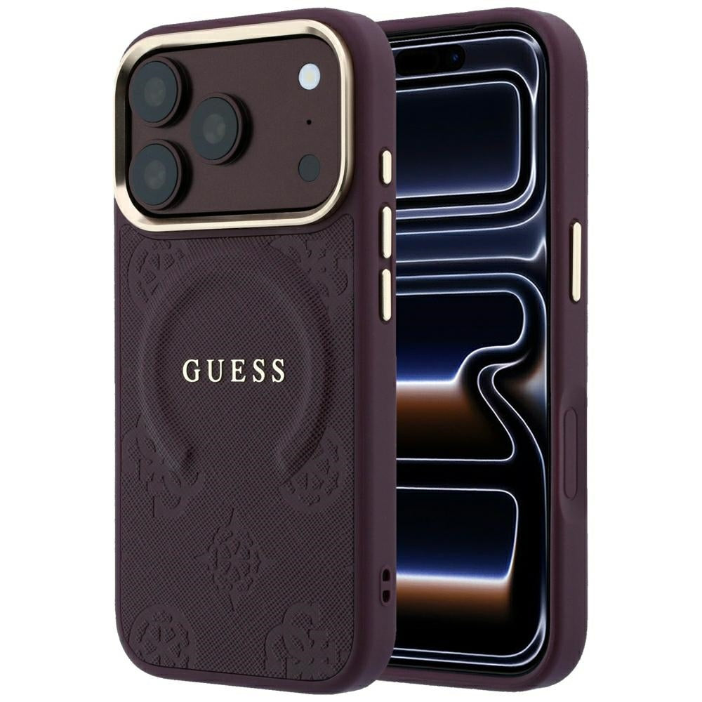 MagSafe-etui til Apple iPhone 18 Pro / 17 Pro, Guess, Saffiano Peony Ring, Vinrød