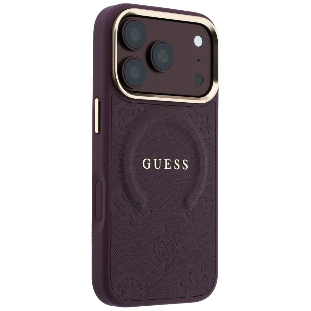 MagSafe-etui til Apple iPhone 18 Pro / 17 Pro, Guess, Saffiano Peony Ring, Vinrød