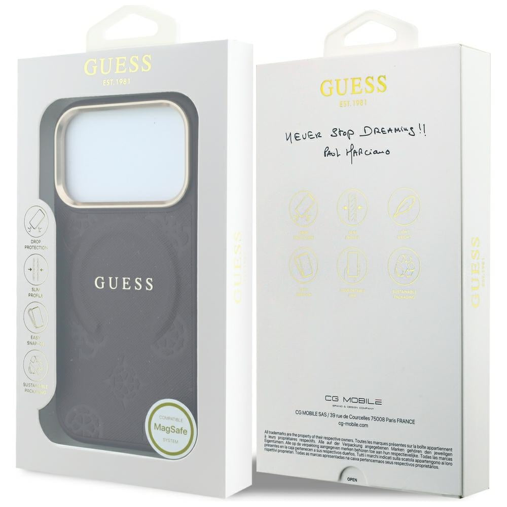 MagSafe-etui til Apple iPhone 18 Pro / 17 Pro, Guess, Saffiano Peony Ring, Vinrød
