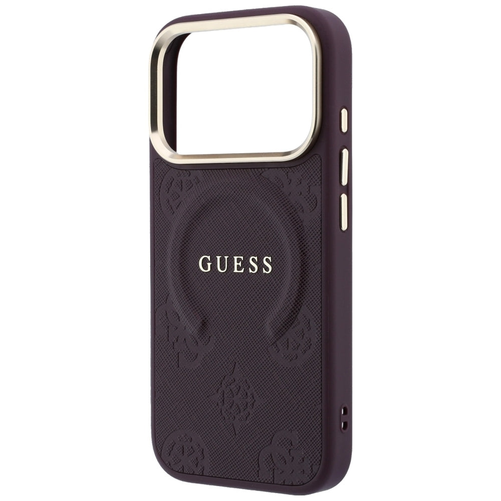 MagSafe-etui til Apple iPhone 18 Pro / 17 Pro, Guess, Saffiano Peony Ring, Vinrød