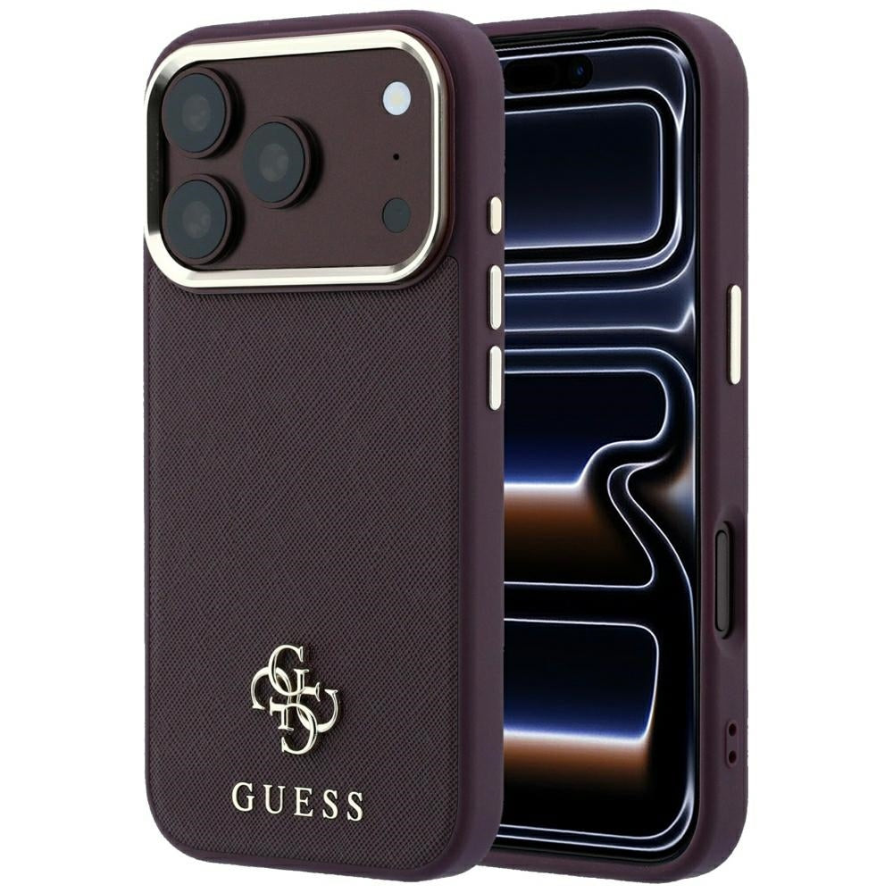 MagSafe-etui til Apple iPhone 18 Pro / 17 Pro, Guess, Saffiano Small 4G Classic, Vinrød