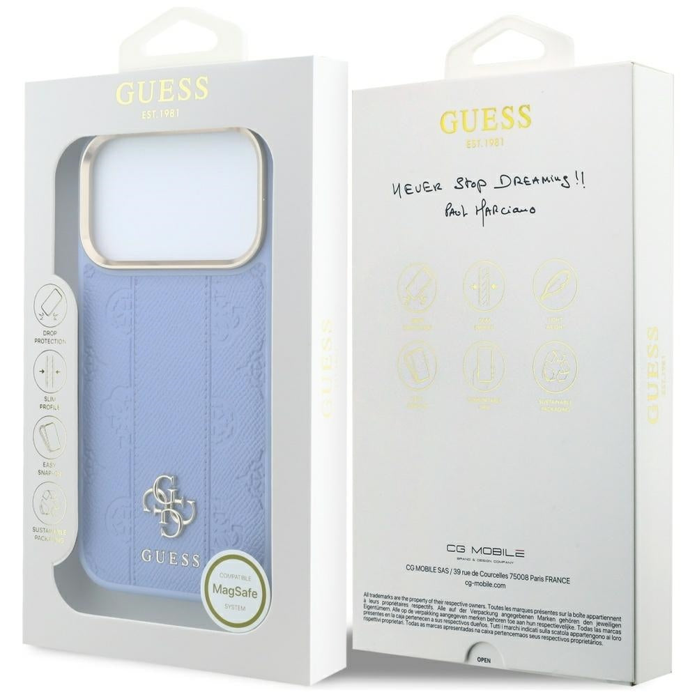 MagSafe-etui til Apple iPhone 18 Pro / 17 Pro, Guess, Stripe Peony 4G, Blå