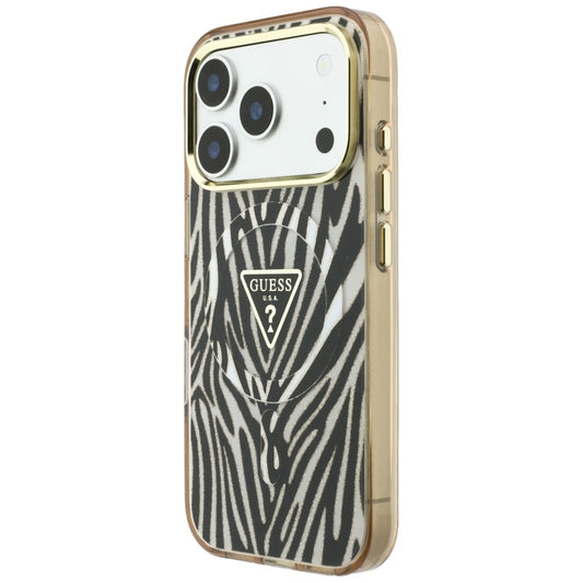 MagSafe-etui til Apple iPhone 18 Pro / 17 Pro, Guess, Zebra Glitter Triangle Logo, Guld