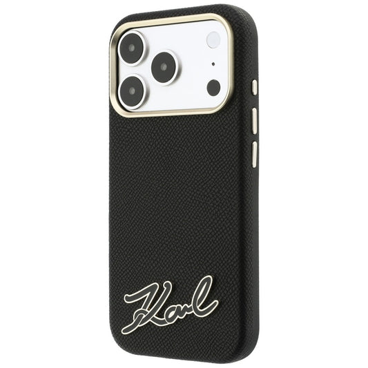 MagSafe-etui til Apple iPhone 18 Pro / 17 Pro, Karl Lagerfeld, kornet harpiks signaturlogo, sort