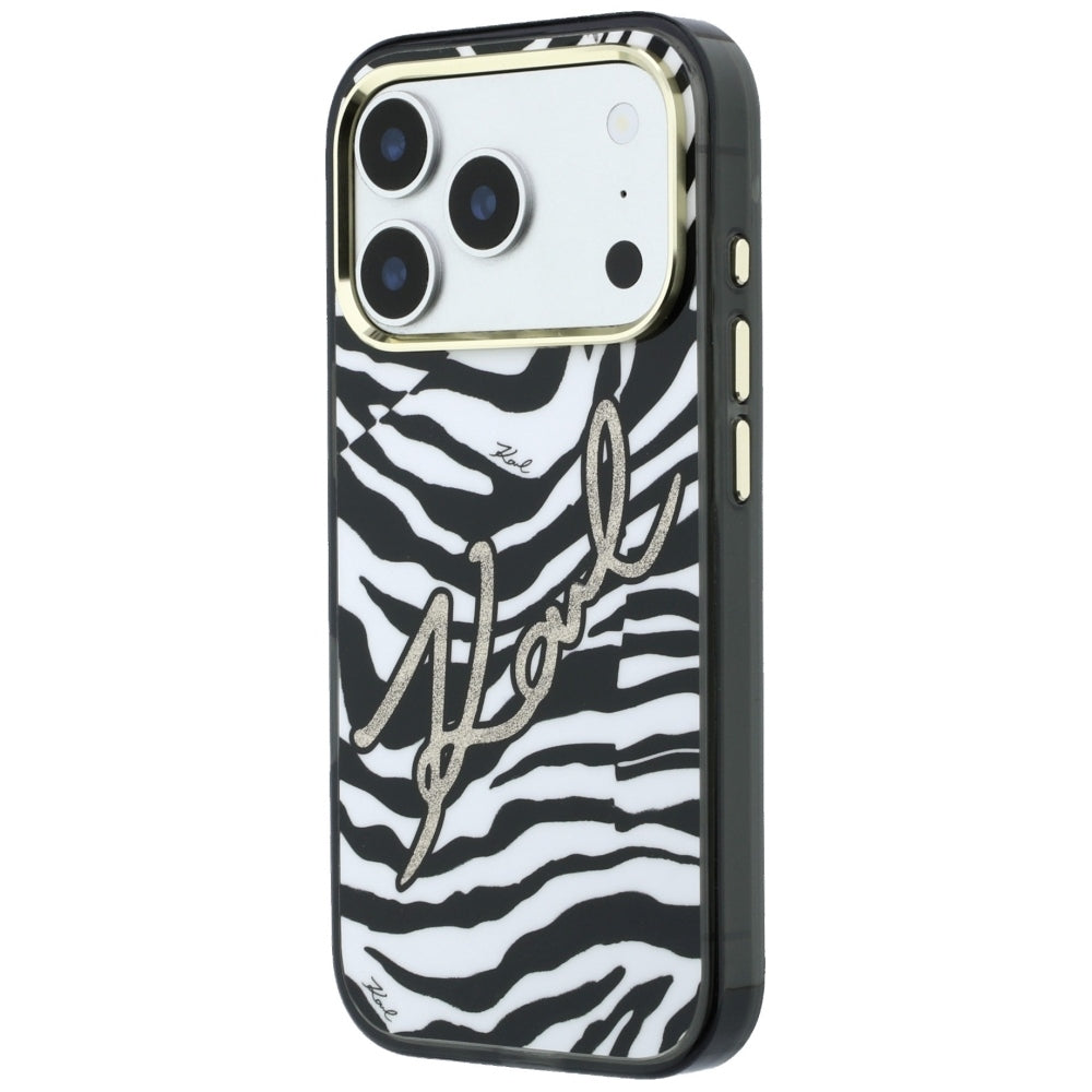 MagSafe-etui til Apple iPhone 18 Pro / 17 Pro, Karl Lagerfeld, HC IML Signature Zebra Glitter Gold, Sort