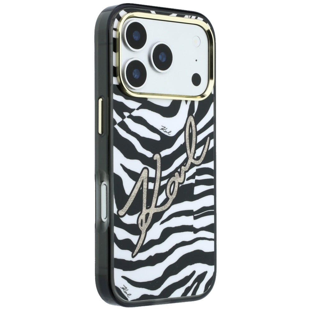 MagSafe-etui til Apple iPhone 18 Pro / 17 Pro, Karl Lagerfeld, HC IML Signature Zebra Glitter Gold, Sort