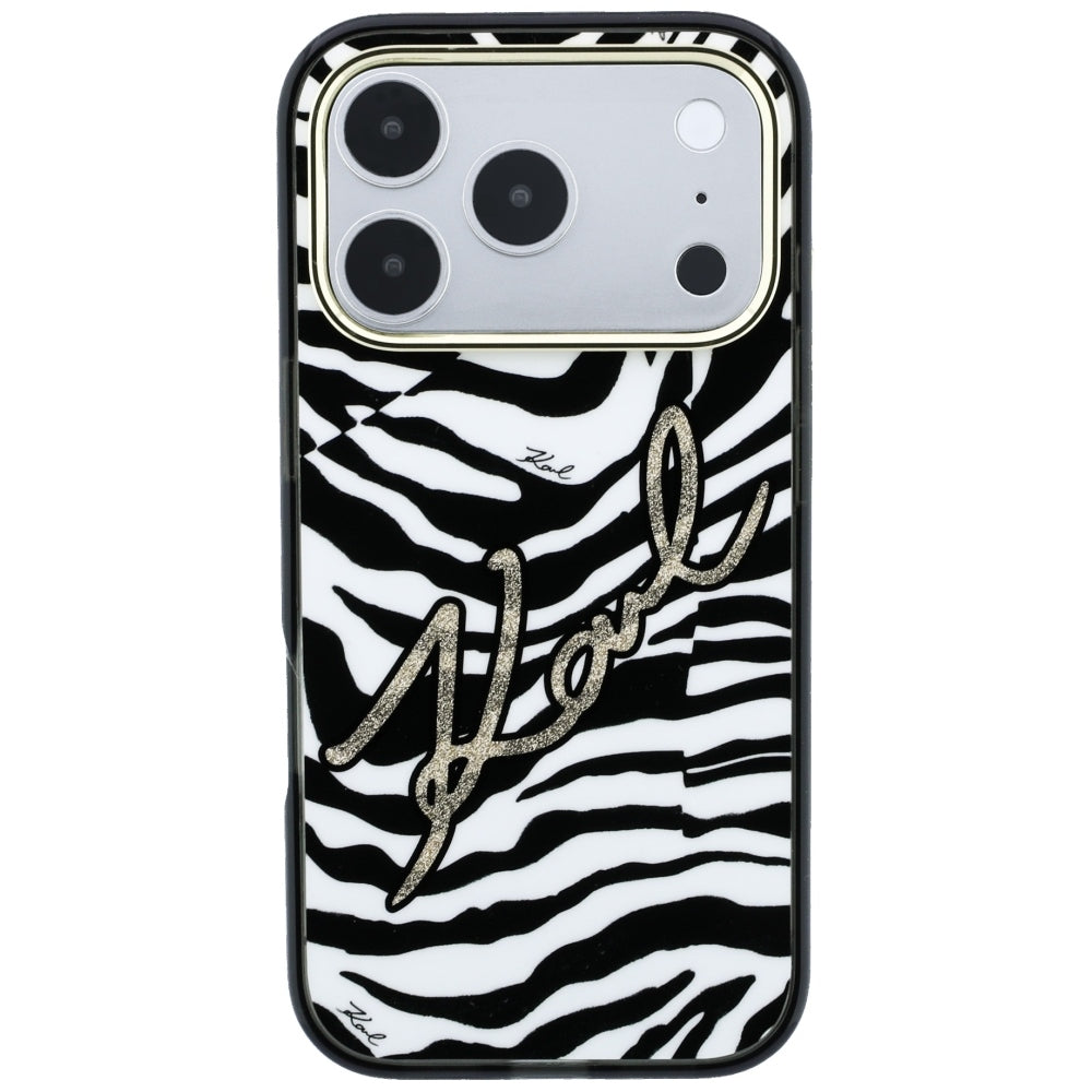 MagSafe-etui til Apple iPhone 18 Pro / 17 Pro, Karl Lagerfeld, HC IML Signature Zebra Glitter Gold, Sort