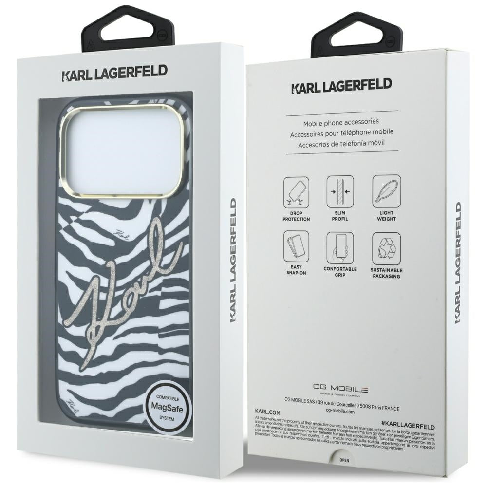 MagSafe-etui til Apple iPhone 18 Pro / 17 Pro, Karl Lagerfeld, HC IML Signature Zebra Glitter Gold, Sort