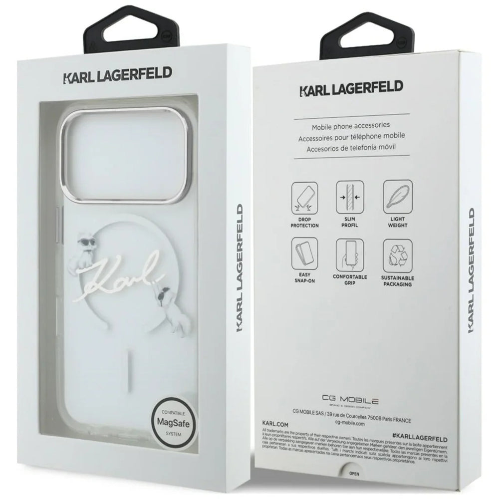 MagSafe-etui til Apple iPhone 18 Pro / 17 Pro, Karl Lagerfeld, IML Choupette Karl Script Logo, Transparent