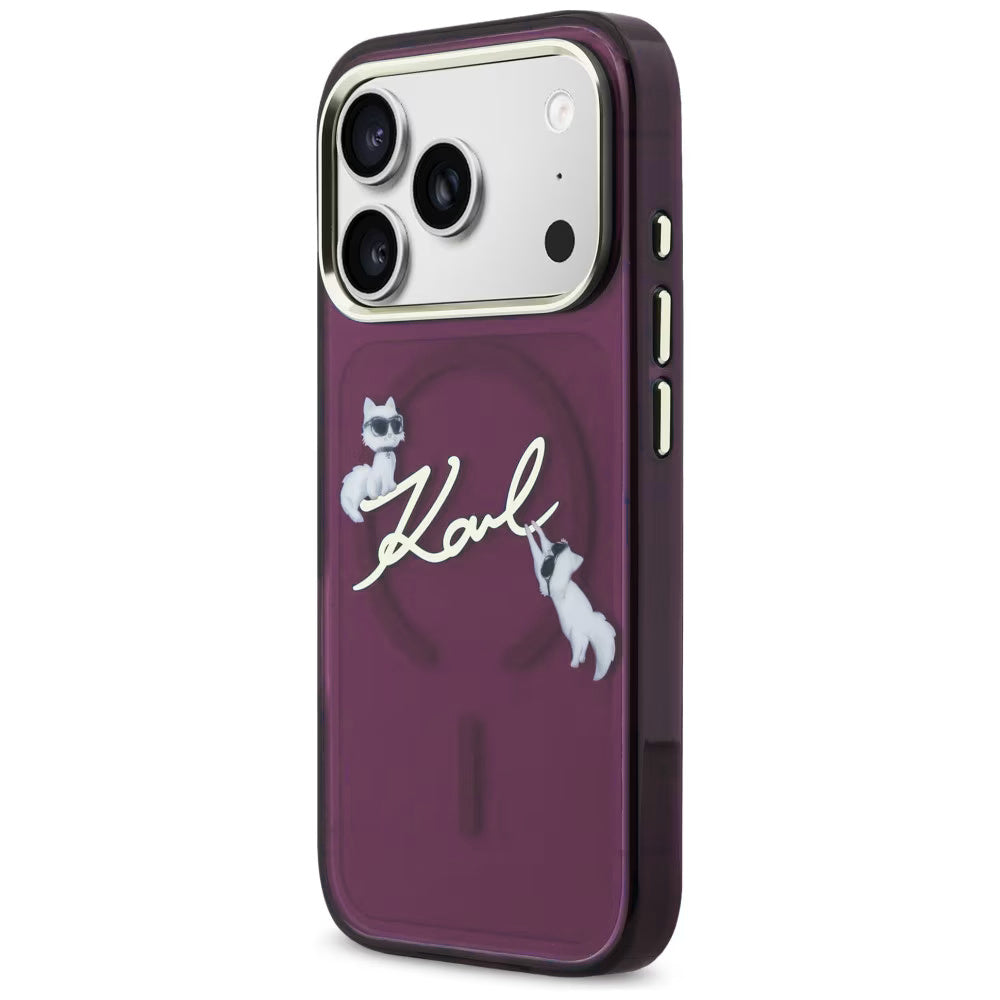 MagSafe-etui til Apple iPhone 18 Pro / 17 Pro, Karl Lagerfeld, IML Choupette Karl Script Logo, Vinrød