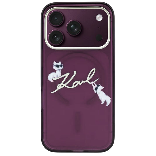 MagSafe-etui til Apple iPhone 18 Pro / 17 Pro, Karl Lagerfeld, IML Choupette Karl Script Logo, Vinrød