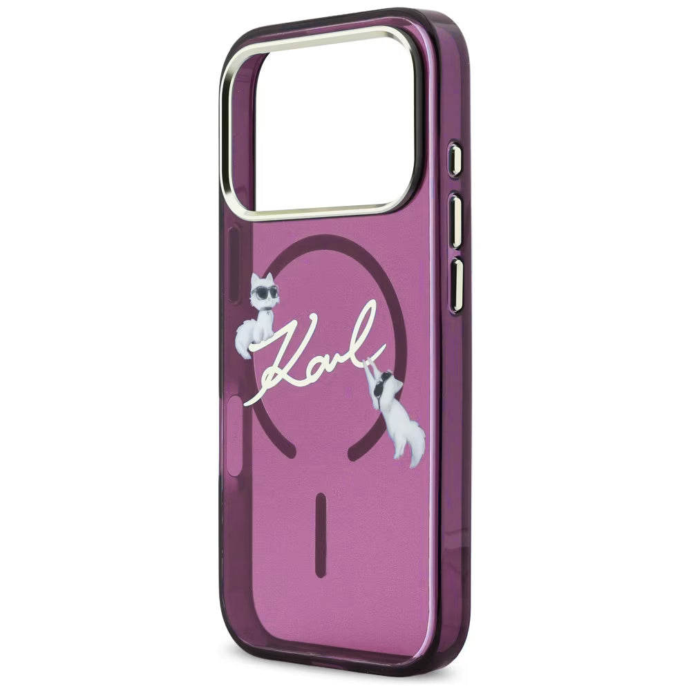 MagSafe-etui til Apple iPhone 18 Pro / 17 Pro, Karl Lagerfeld, IML Choupette Karl Script Logo, Vinrød