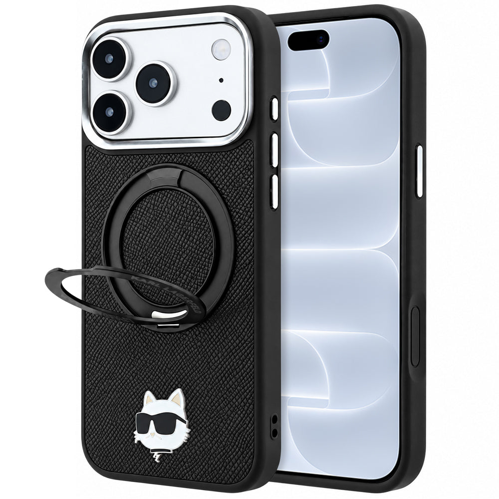 MagSafe-etui til Apple iPhone 18 Pro / 17 Pro, Karl Lagerfeld, Ring Stand 360 Choupette Pin, Sort
