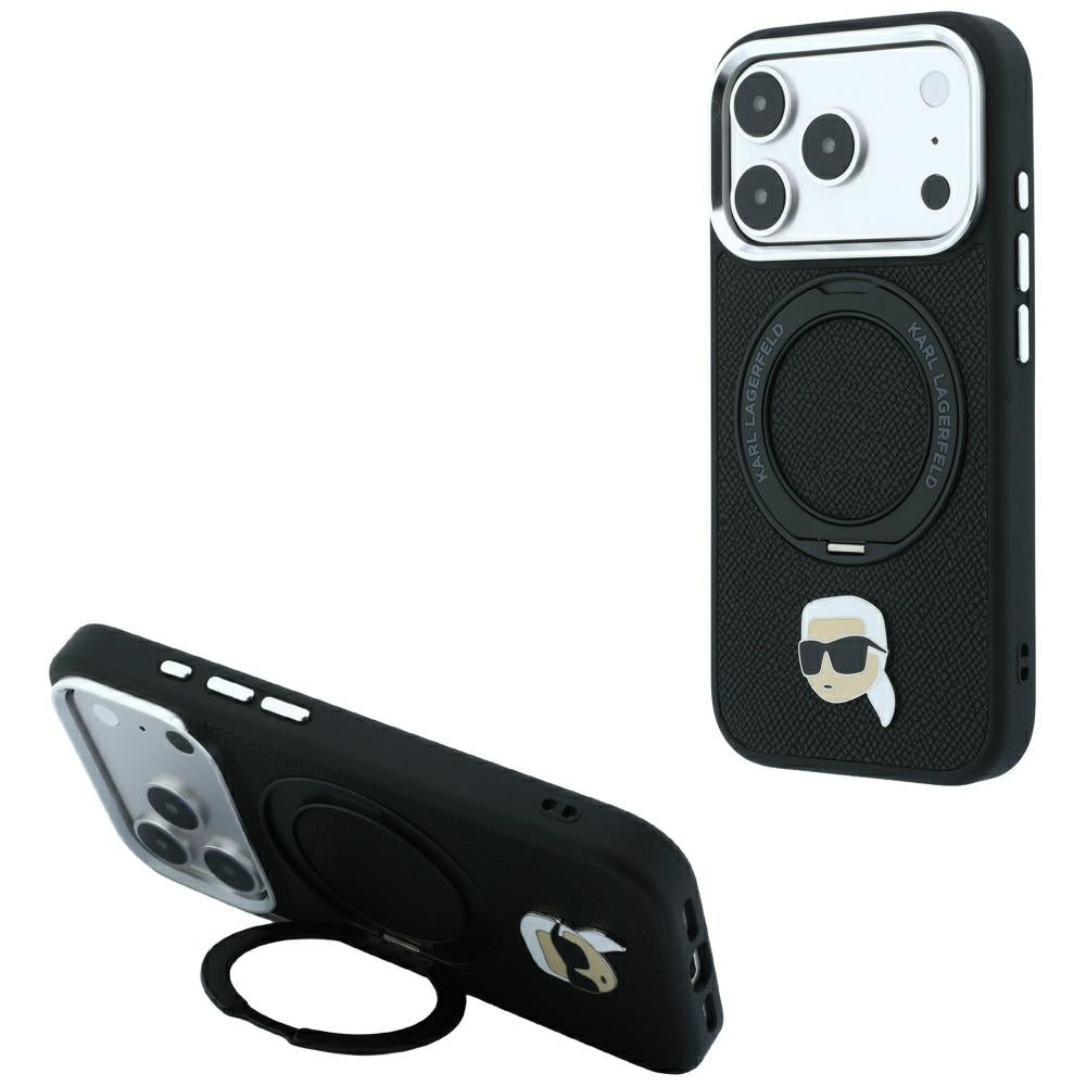 MagSafe-etui til Apple iPhone 18 Pro / 17 Pro, Karl Lagerfeld, Ring Stand 360 Karl Pin, Sort
