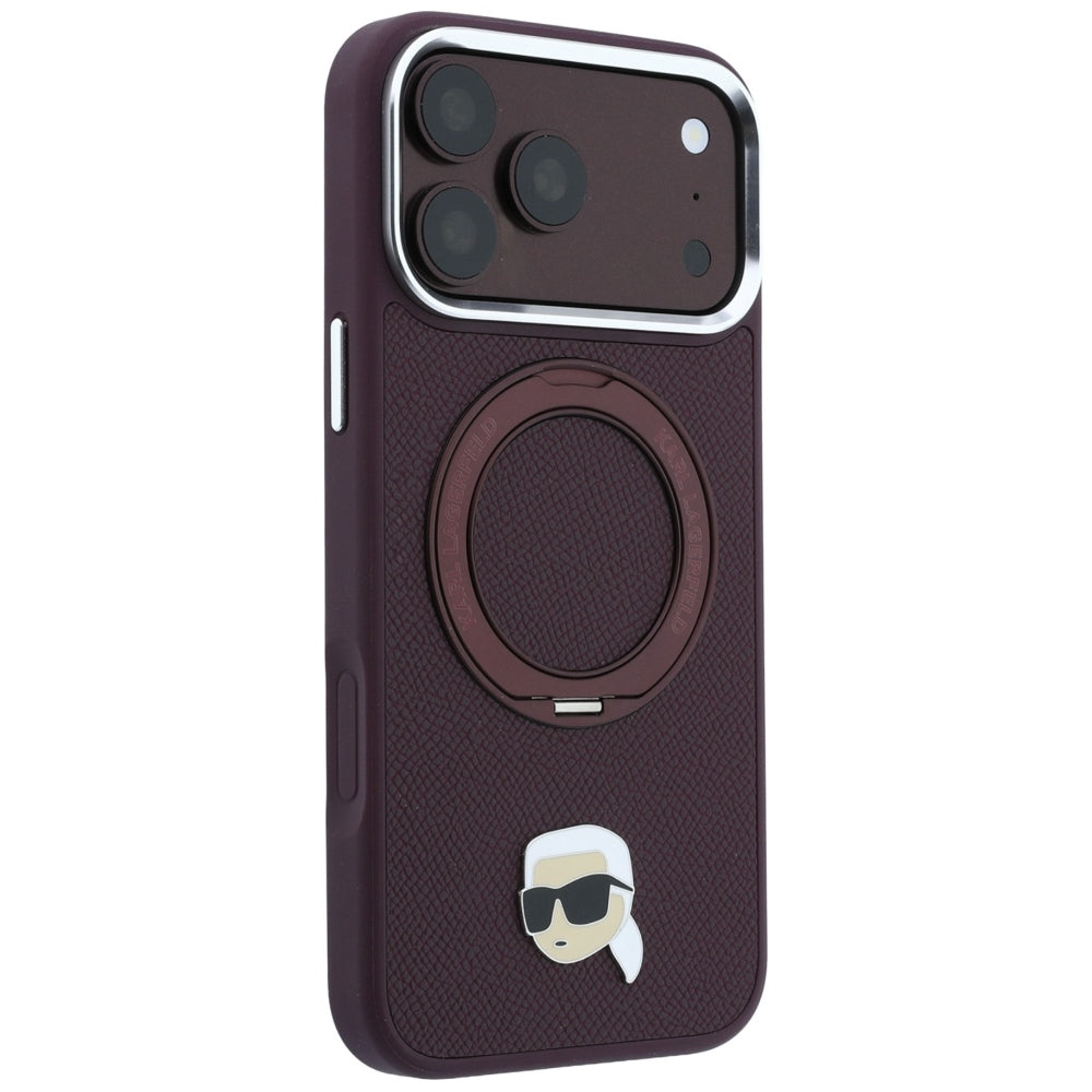 MagSafe-etui til Apple iPhone 18 Pro / 17 Pro, Karl Lagerfeld, Ring Stand 360 Karl Pin, Vinrød