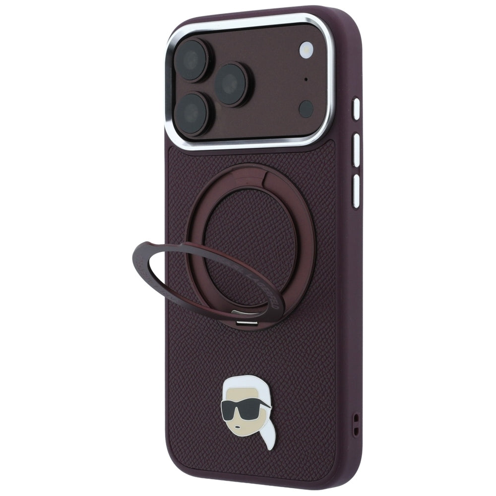 MagSafe-etui til Apple iPhone 18 Pro / 17 Pro, Karl Lagerfeld, Ring Stand 360 Karl Pin, Vinrød