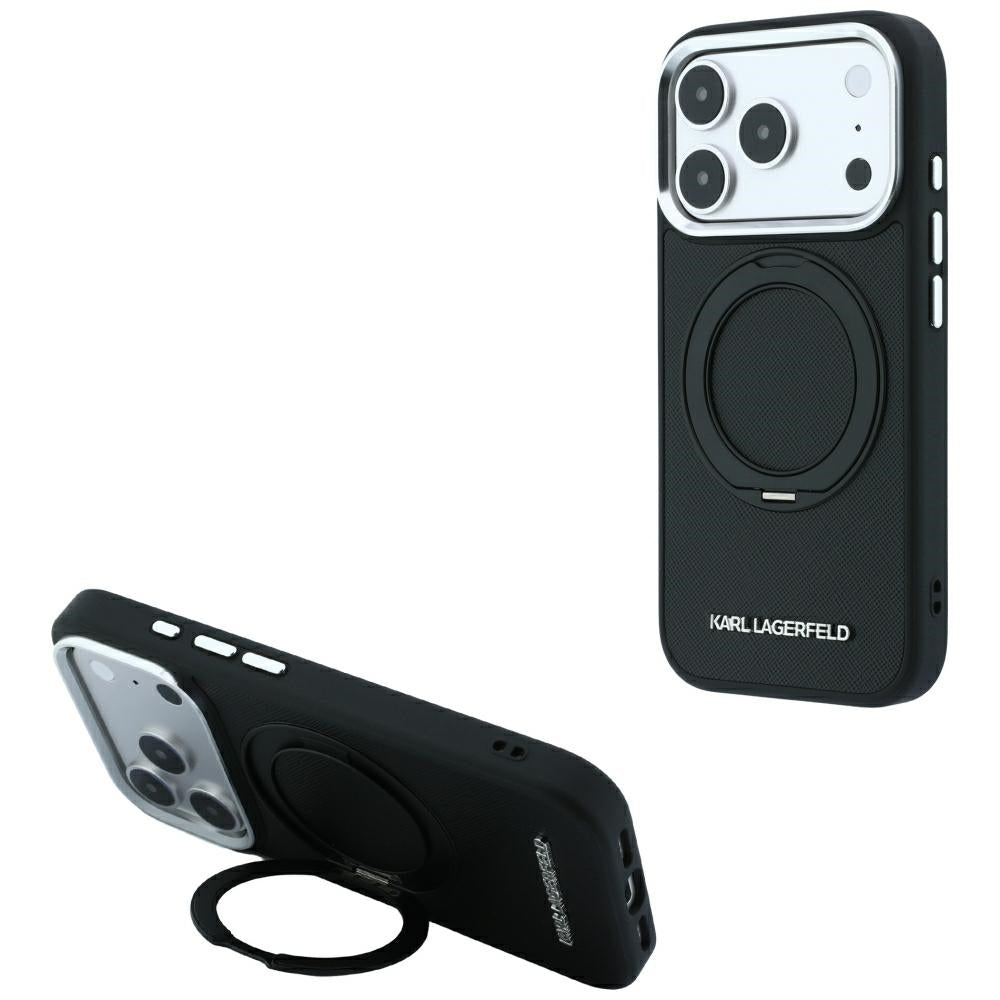 MagSafe-etui til Apple iPhone 18 Pro / 17 Pro, Karl Lagerfeld, Ring Stand 360 Saffiano, Sort