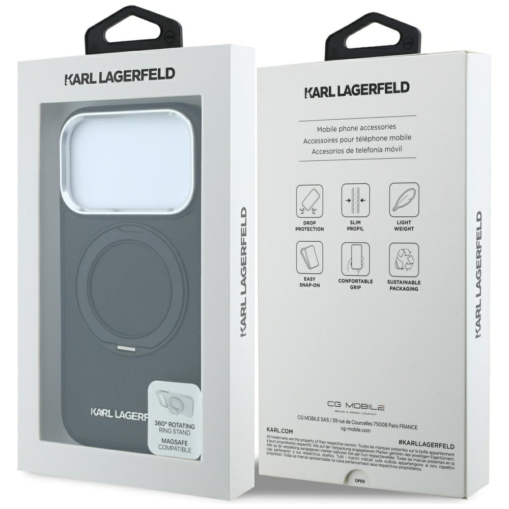 MagSafe-etui til Apple iPhone 18 Pro / 17 Pro, Karl Lagerfeld, Ring Stand 360 Saffiano, Sort