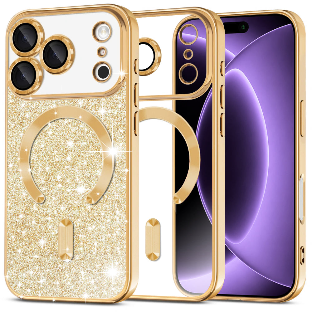 MagSafe-etui til Apple iPhone 18 Pro / 17 Pro, Techsuit, Luxury Glitter, Guld
