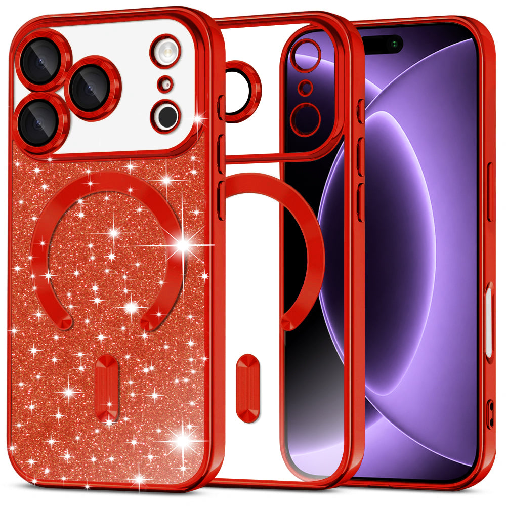 MagSafe-etui til Apple iPhone 18 Pro / 17 Pro, Techsuit, Luxury Glitter, Rød