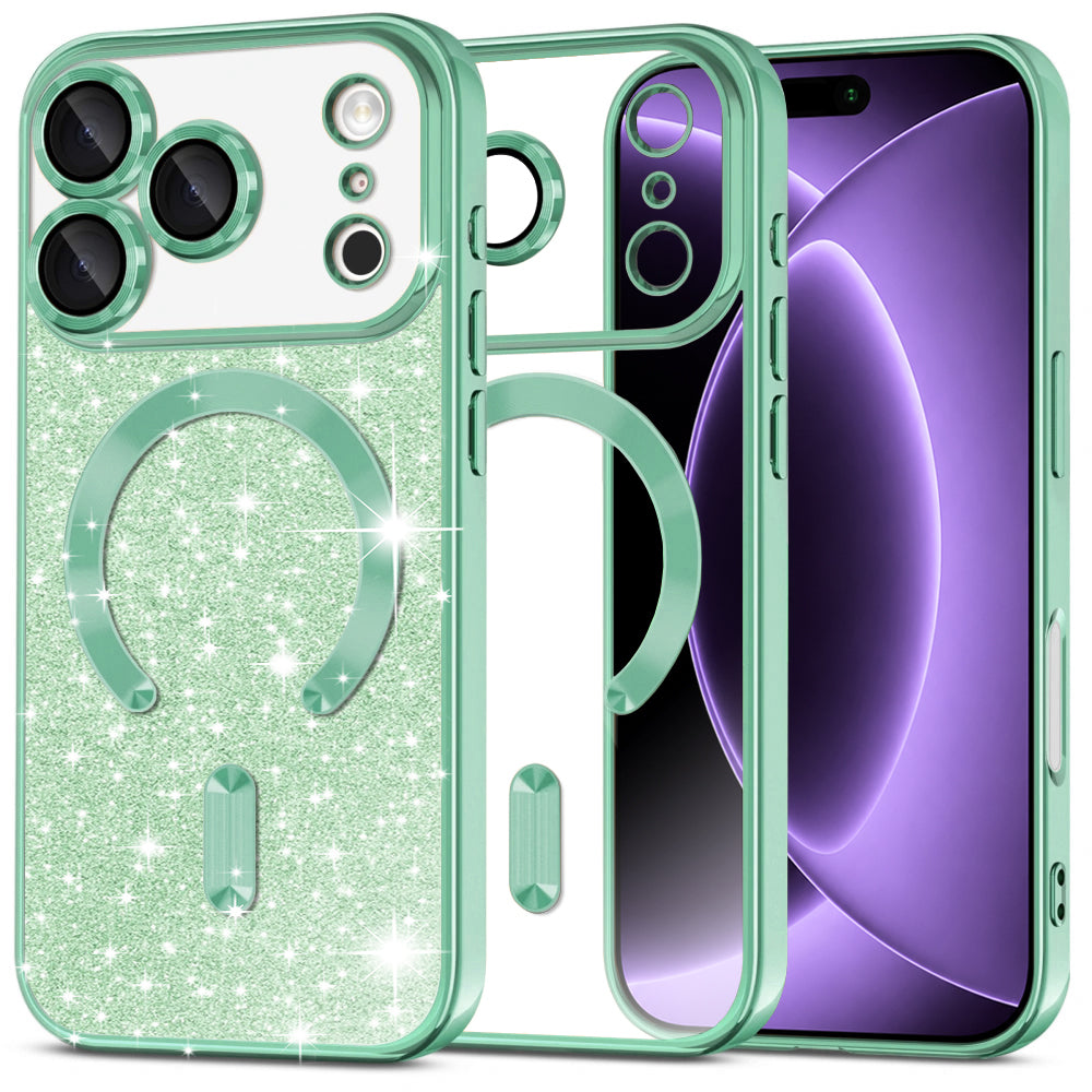 MagSafe-etui til Apple iPhone 18 Pro / 17 Pro, Techsuit, Luxury Glitter, Lysegrøn