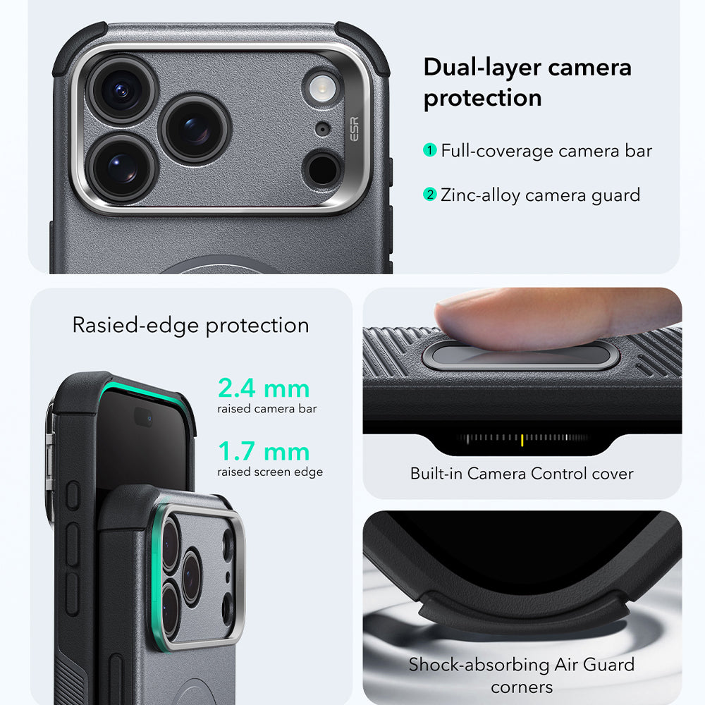 MagSafe-etui til Apple iPhone 18 Pro Max / 17 Pro Max, ESR, Cyber Armor Kickstand, Grå
