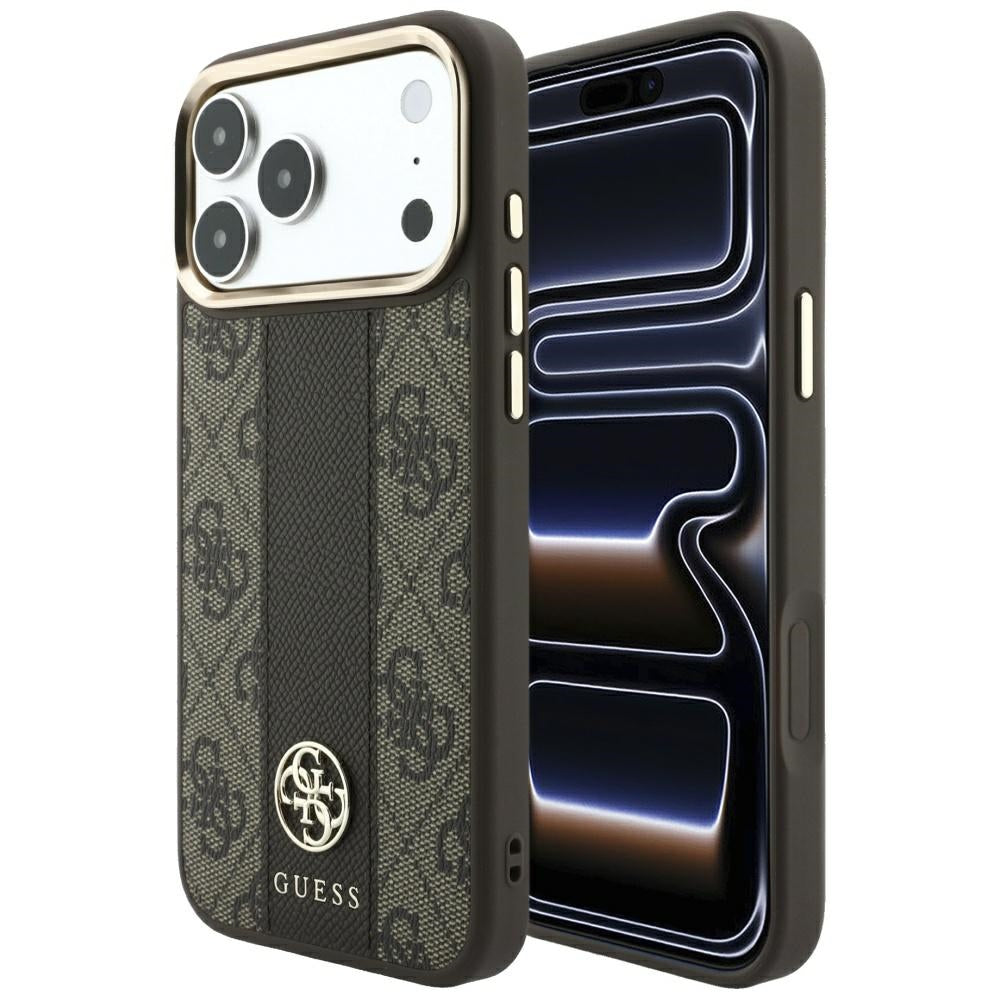 MagSafe-etui til Apple iPhone 18 Pro Max / 17 Pro Max, Guess, 4G Stripe Rundt Klassisk Logo, Brun