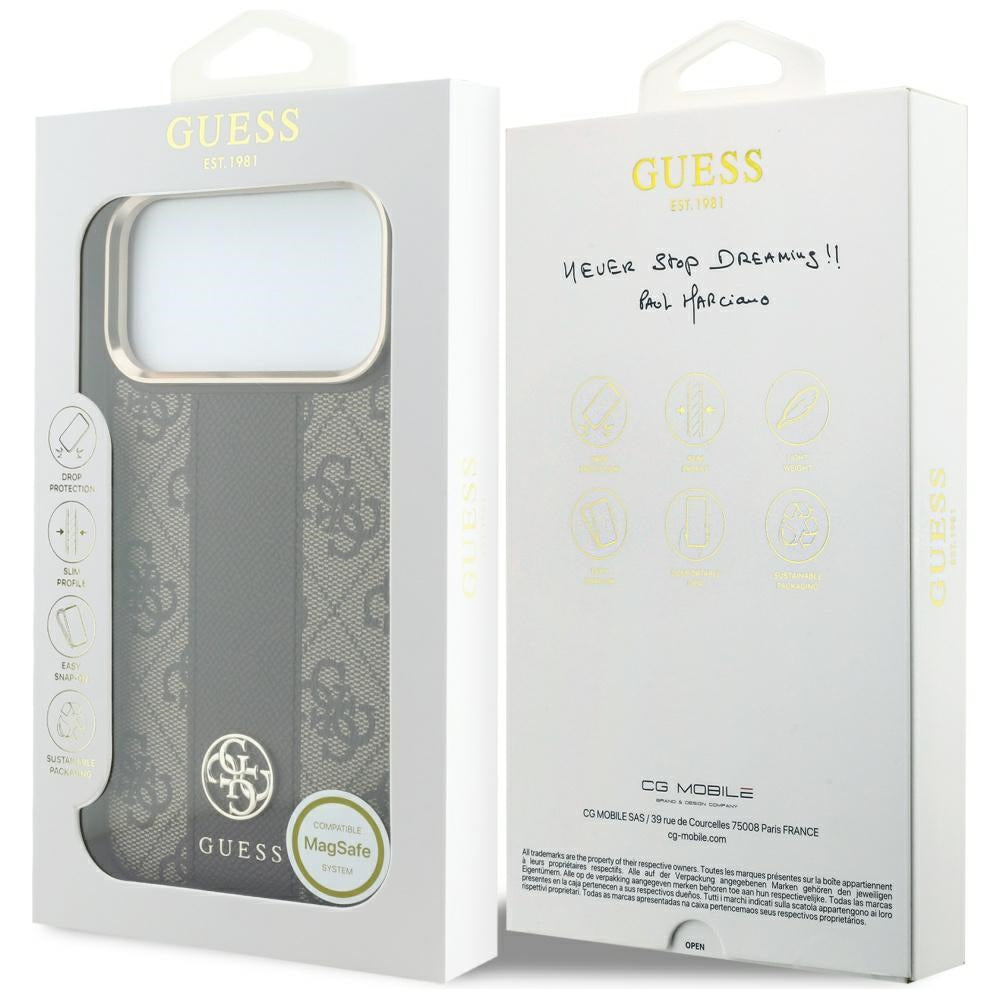 MagSafe-etui til Apple iPhone 18 Pro Max / 17 Pro Max, Guess, 4G Stripe Rundt Klassisk Logo, Brun