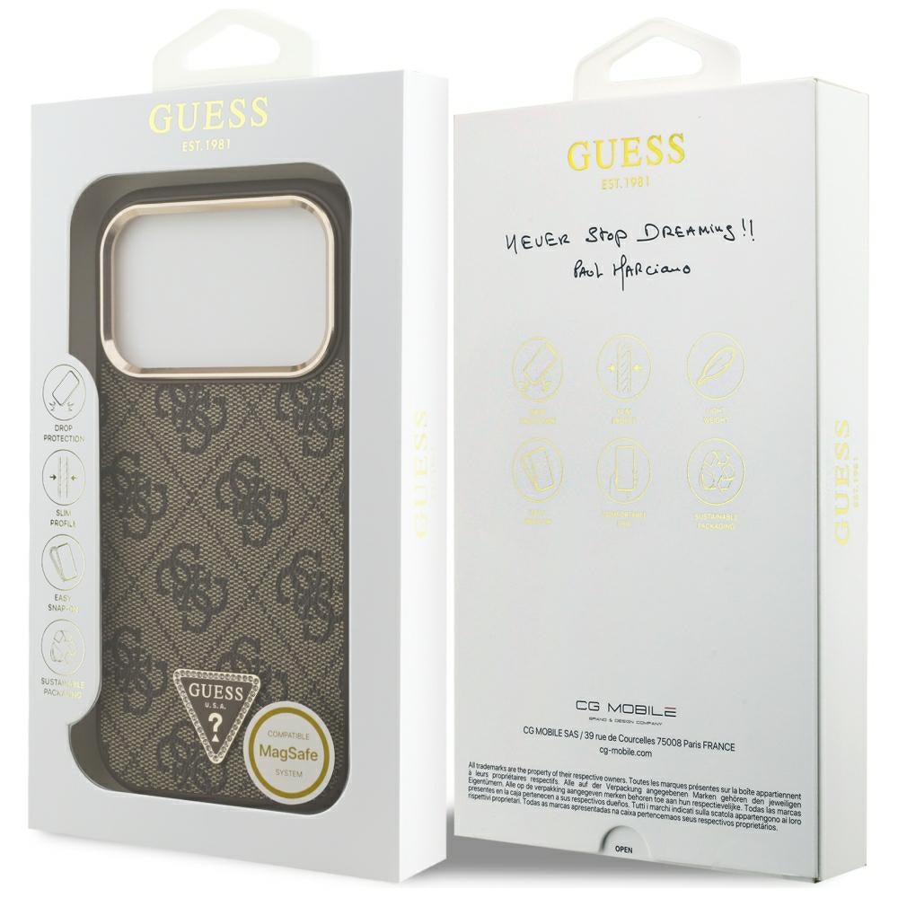 MagSafe-etui til Apple iPhone 18 Pro Max / 17 Pro Max, Guess, 4G Triangle Logo, Brun