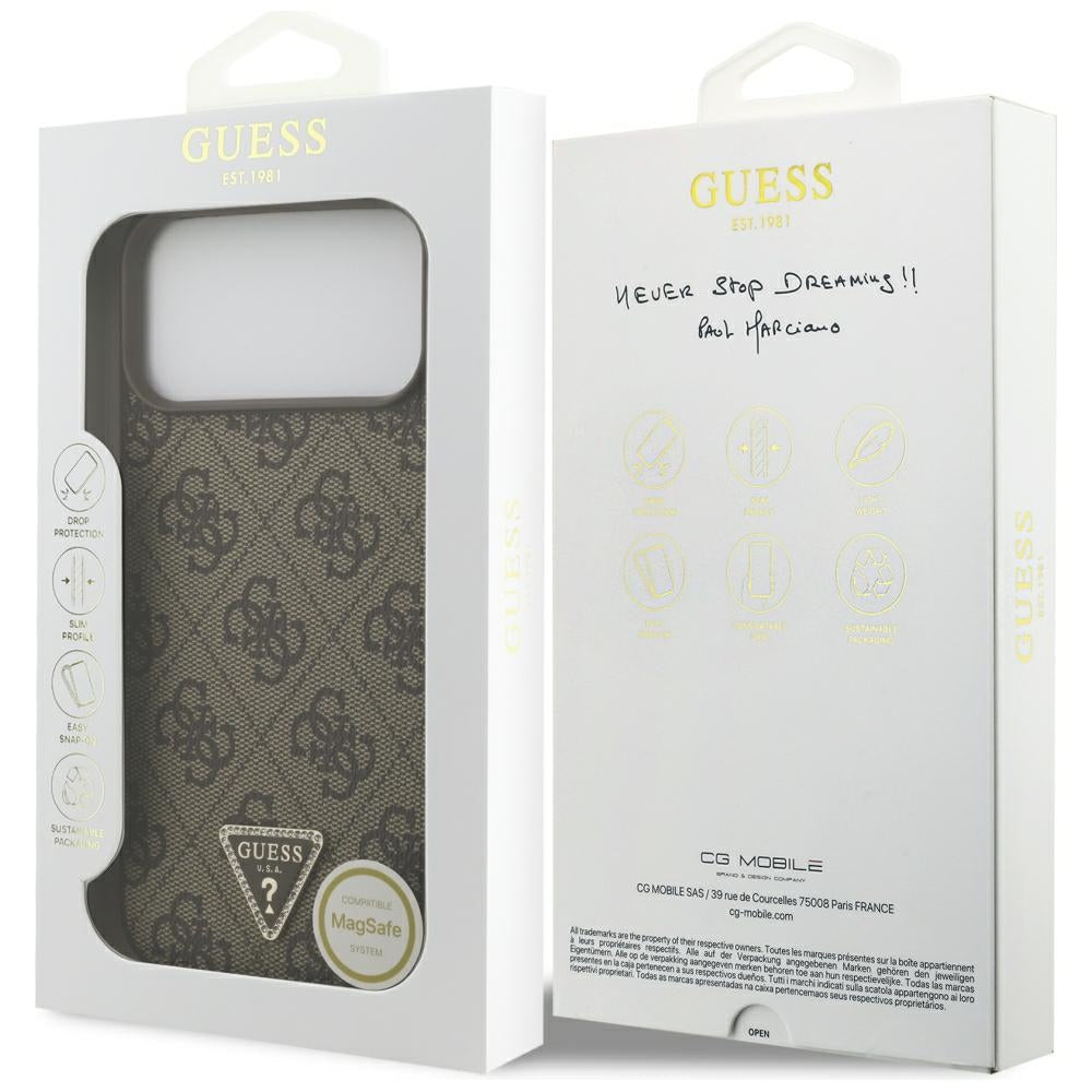 MagSafe-etui til Apple iPhone 18 Pro Max / 17 Pro Max, Guess, 4G Triangle Strass, Brun