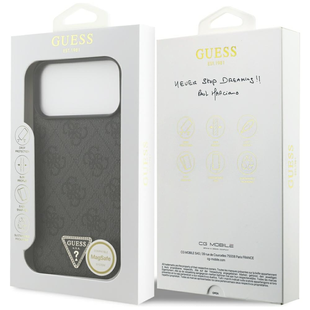 MagSafe-etui til Apple iPhone 18 Pro Max / 17 Pro Max, Guess, 4G Triangle Strass, Sort