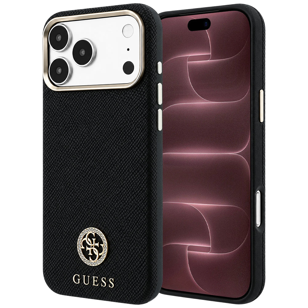MagSafe-etui til Apple iPhone 18 Pro Max / 17 Pro Max, Guess, Kornet Rund Strass Logo, Sort