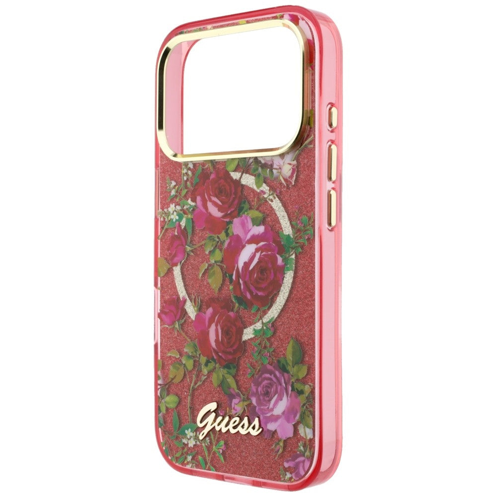 MagSafe-etui til Apple iPhone 18 Pro Max / 17 Pro Max, Guess, IML Glitter Blossom Roses, Vinrød