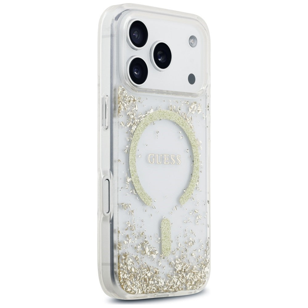 MagSafe-etui til Apple iPhone 18 Pro Max / 17 Pro Max, Guess, Harpiksbund med glitter, Guld