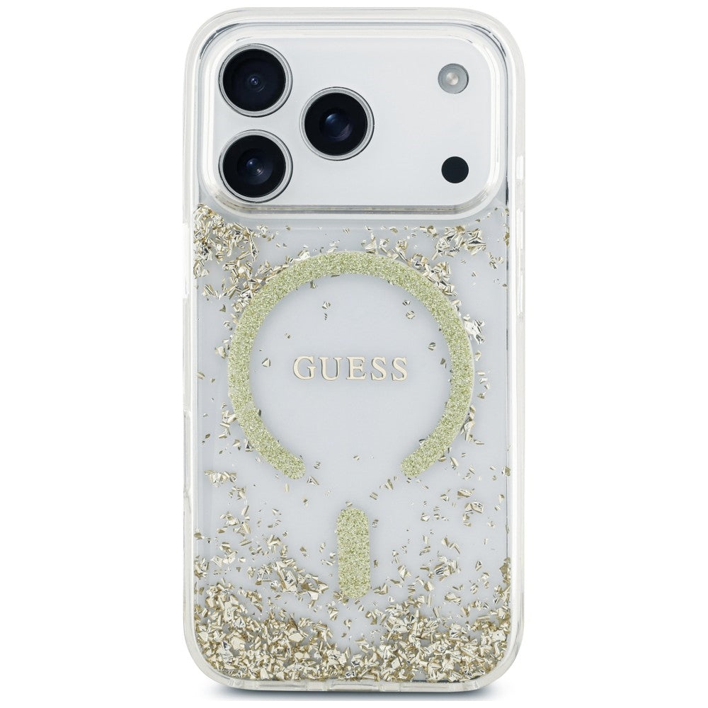 MagSafe-etui til Apple iPhone 18 Pro Max / 17 Pro Max, Guess, Harpiksbund med glitter, Guld